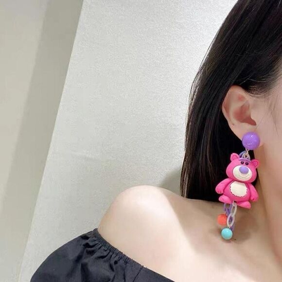 Brand New Funny Pink Bear Earrings - Picture 2 of 4